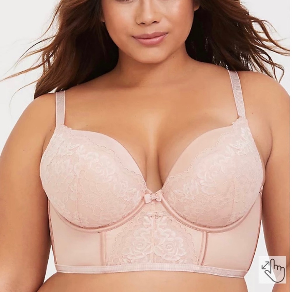 LIGHT PINK MICROFIBER & LACE PUSH-UP PLUNGE LONGLINE BRA and panty set